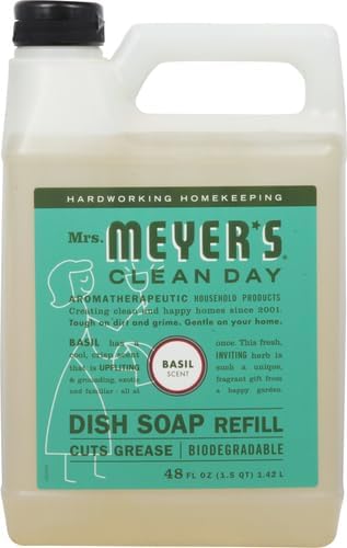 Mrs. MEYER'S CLEAN DAY Liquid Dish Soap Refill, Basil, 48 fl. oz (Pack of 6)