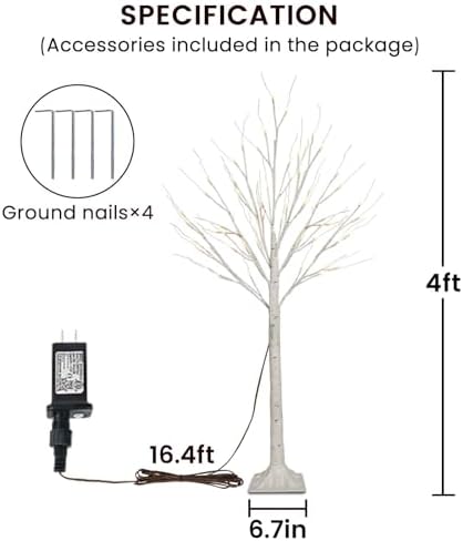 2 Pack 4FT Lighted Birch Tree, 100LED Twinkling Tree Lights, Warm White