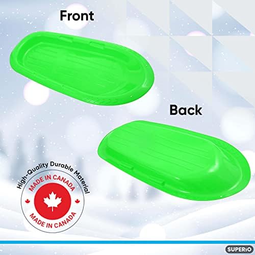 Superio Toboggan Snow Sled for Kids and Adults, Heavy Duty Plastic Slider with Handles and Hole for Pull Ropes- Kid and Adult Winter Fun