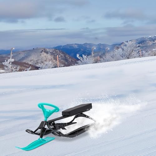 Snow Scooter for Kids & Adults, Steerable Ski Bike Sled with Steering Wheel & Dual Serrated Brakes, Heavy Duty 220 LBS Capacity Snow Racer Sled for Children Teens Adults Safe Winter Sport Toy