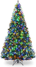 HAPPYGRILL 9FT Pre-lit Artificial Christmas Tree with 2944 PVC Branch Tips and Foldable Base, Premium Spruce Tree Hinged Xmas Tree with 1000 Lights, 11 Color Modes for Holiday Decoration