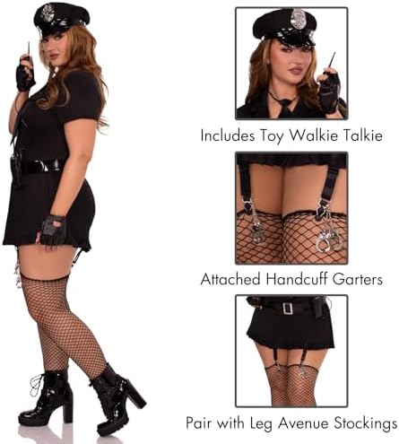 Leg Avenue Women's 6 Pc Dirty Cop Costume With Dress, Hat, Gloves, Belt, Tie, Toy Walkie Talkie