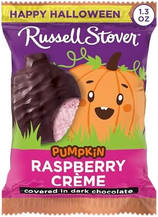 RUSSELL STOVER Halloween Dark Chocolate Raspberry Crème Pumpkin, 1.3 oz. (Pack of 18) - Bulk Halloween Candy