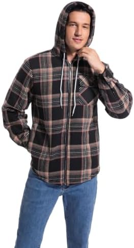 Elesuit Men's Full Zip Fleece Flannel Jacket Shirt Plaid Cotton Hoodie Coat