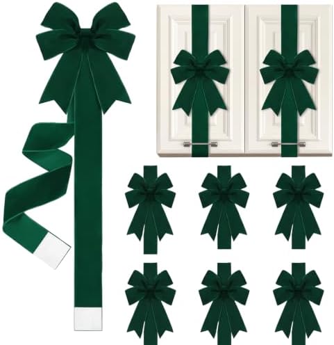 Daifunli 6 Pcs Jade Green Velvet Christmas Cabinet Bows Ribbons for Kitchen