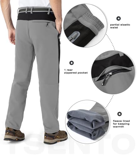 YSENTO Men's Snow Pants Fleece Lined Hiking Ski Winter Insulated Utility Work