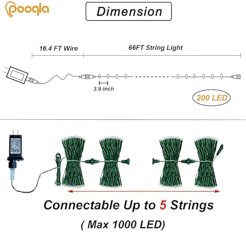 Pooqla 200 LED Blue Christmas Lights Outdoor String Lights, 66 ft