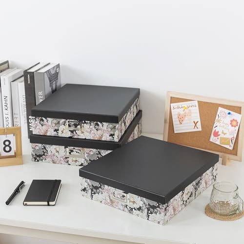 Soul & Lane - Floral Jumbo Scrapbook Storage Boxes with Lids, Set of 3