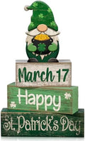 Lineshading 4 Pcs St Patricks Day Tiered Tray Decor Wooden Gnome Blocks