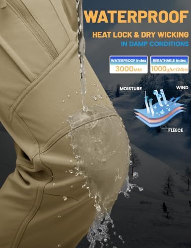 TACVASEN Men's Winter Snow Ski Pants Fleece Lined Waterproof Work Tactical
