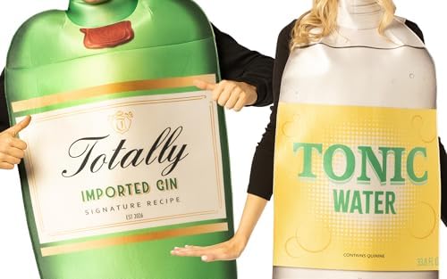 Gin Bottle with Hat (30051-OS) & Tonic Water Bottle with Hat (30052-OS) Couple Halloween Costume, Women and Men, One Size Fits Most Adults