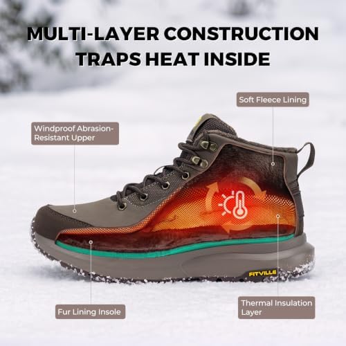 FitVille Wide Mens Snow Boots Fur Lined Winter Shoes Non Slip Lightweight