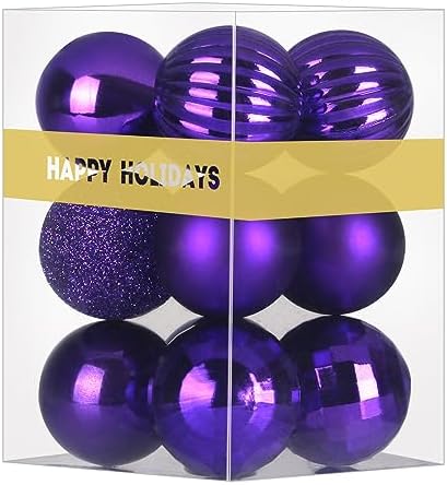 Purple 1.6" Small Christmas Balls Christmas Tree Decoration Ornaments Shatterproof Hanging Balls for Birthday Halloween Holiday Wedding Decorations Set of 12pcs