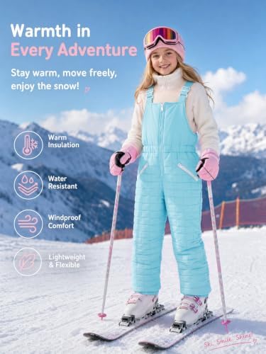 Haloumoning Girls Snow Bibs Kids Quilted Ski Overalls Waterproof Snow Pants
