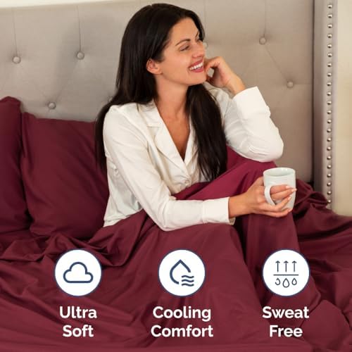 Short Queen Size 4 Piece Bed Sheet Set - RV Short Queen Sheets - Burgundy