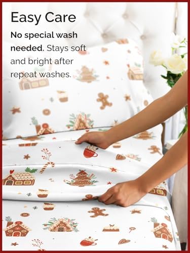Christmas Sheet Set, Gingerbread House, Holiday Xmas Bedding Set - Full
