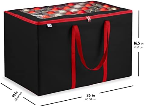 Premium Large Carrying Christmas Ornament storage Box with Clear Lid, 3" Compartment, Contains 10 Trays, Keeps 200 Holiday Ornaments & Xmas Accessories, Made Of Tear Proof Made Of 600D Oxford Fabric