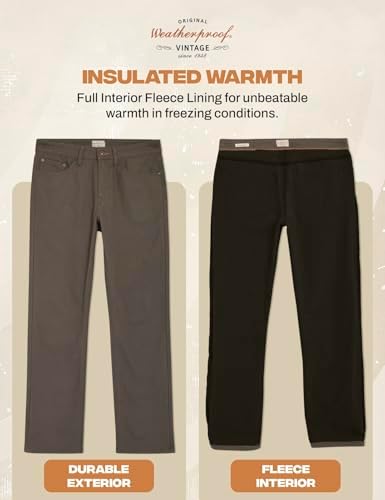 Weatherproof Vintage Fleece Lined Pants Men's - Regular Fit | Soft & Warm, Cold Weather Insulated Canvas Winter Pants for Men