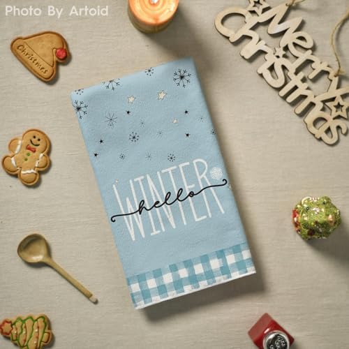Artoid Mode Blue Snowman Christmas Kitchen Towels Set of 4 18x26 Inch