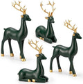 Thyle 4 Pcs Christmas Reindeer Decor Indoor Dark Green Resin Deer Figurine