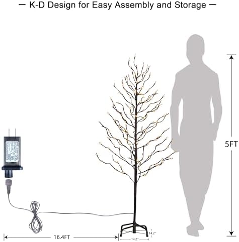 LIGHTSHARE 5FT 200L Lighted Star Light Tree,Warm White, Brown Branch Decoration Light,Home/Festival/Party/Christmas,Indoor and Outdoor Use