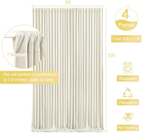 4 Panels Beige Backdrop Curtain for Wedding Parties Wrinkle Free Beige Photo Curtains Backdrop Drapes Fabric Decoration for Baby Shower Photoshoot 20ft(W) x 10ft(H)