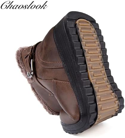 Womens Snow Boots Leather Winter Warm Boots Platform Ankle Booties