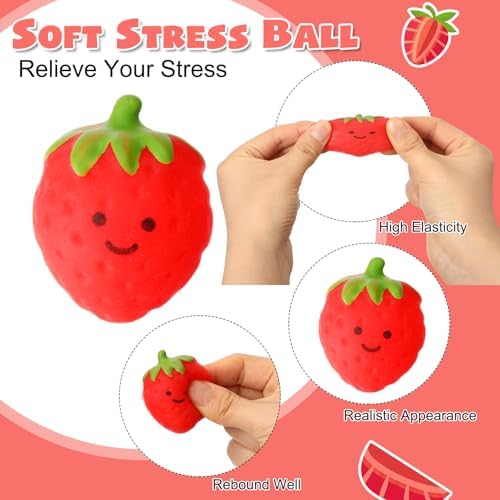 Thenshop 24 Pcs Cute Strawberry Ball Nxiety Relief Fidget Decor