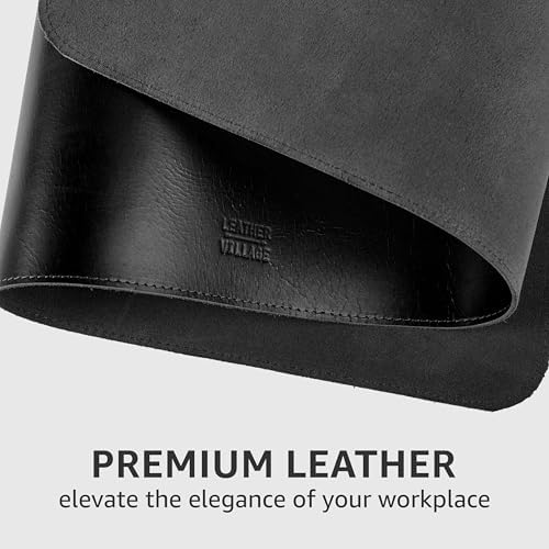 LEATHER VILLAGE Real Leather Desk Pad 3mm Thick Double Layer Desk Mat Black.