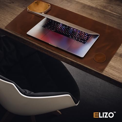 Elizo Real Leather Desk Mat Set (32x16) Large Desk Cover Desk Blotter Protector Computer Gaming Mouse Pad Table Laptop Office Desktop Accessories