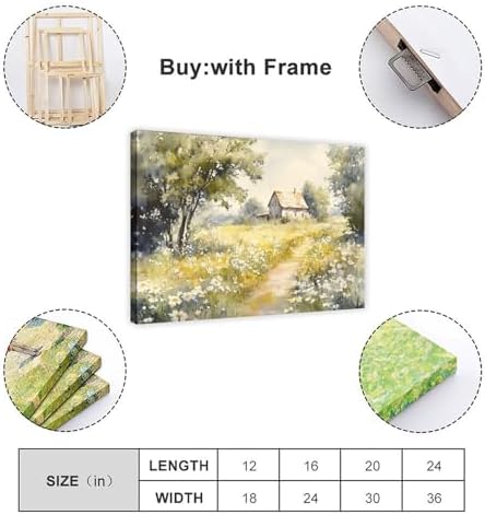 JDBeehpy Cottage Wildflower Path Daisy Canvas Wall Art Framed 8x12inch