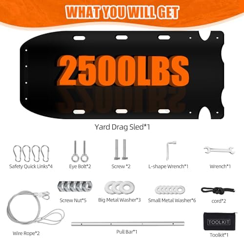 47” x 110” Yard Drag Sled with Pull Cables 1/8 HDPE Thickened Yard Sled Heavy Duty Multipurpose Yard Drag Mat for Hauling Debris, Construction Materials, Logs and Hunting Trophy