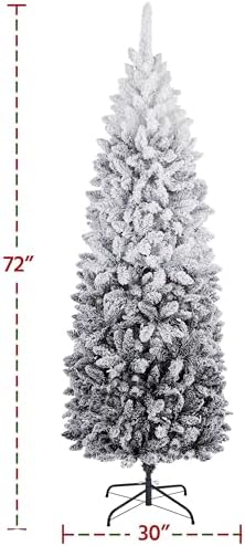 Yaheetech 6ft Pre-lit Snow Flocked Pencil Christmas Tree, Black Gradient