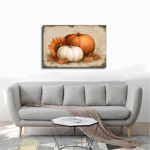 JDBeehpy Vintage Orange White Pumpkin Canvas Art Prints Unframed 12x18inch