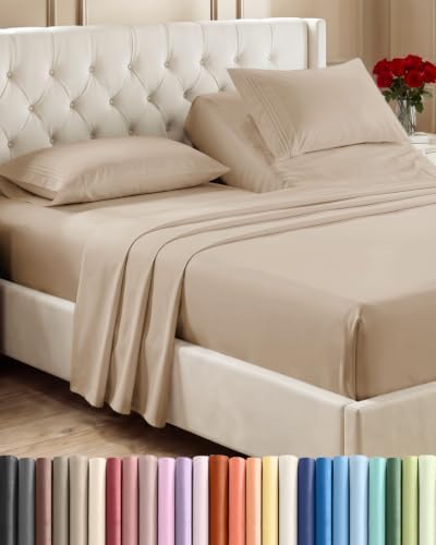 Flex Top Split Head King 4 Piece Sheet Set - Ultra-Soft, Breathable - Cream