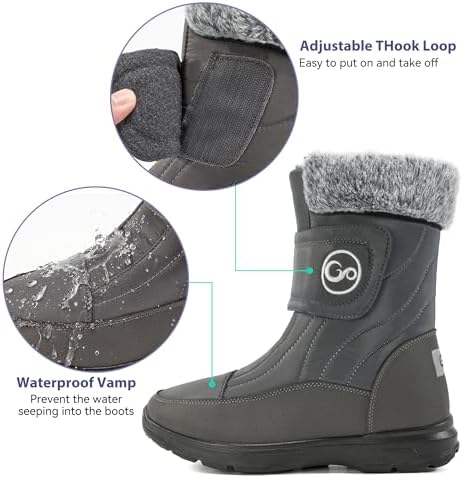 Almusen Snow Boots for Womens Winter Shoes: Warm Fur Lining Mid Calf Boots Women Anti Slip Waterproof Hook Loop Comfortable Outdoor Boot