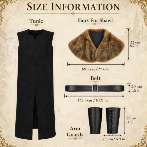 Adult Viking Costume for Men with Renaissance Tunic and Faux Fur Shawl