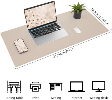 AFIING Leather Desk Mat, Beige, 31.5" x 17",Desk pad Protector