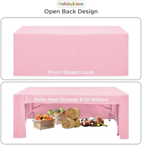 HolidayIdeas 4-Pack 6ft Open Back Fitted Tablecloths for Craft Shows Pink