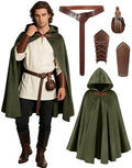 kasahara Renaissance Hooded Cloak Medieval Costume Accessories for Men Women Halloween Costume Cape Belt Pouch Bracers