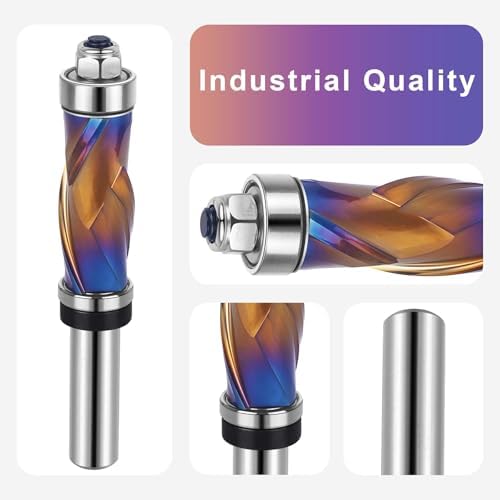 SpeTool Coated Compression Flush Trim Router Bit 1/2 Shank 3/4 Cutting Diameter, Top & Bottom Bearing Extra Long