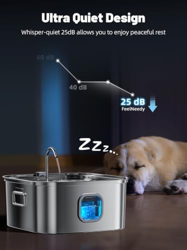 Dog Water Fountain Stainless Steel, 410oz/3.2Gal/12L Large Pet Water Fountain for Large Dog, Dog Water Bowl Dispenser with Water Level Window & LED Indicator, Super Quiet, with 2pcs Filters
