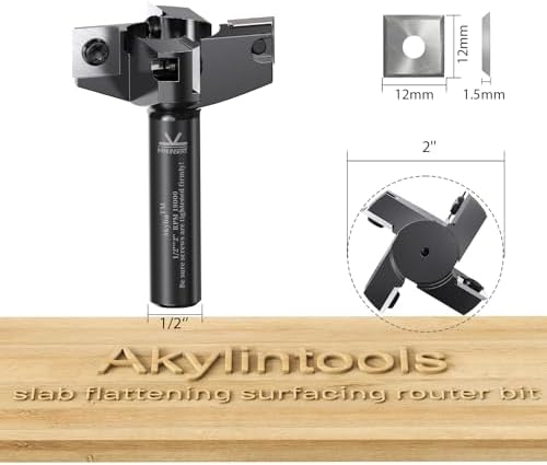 Slab Flattening Surfacing Router Bit 1/2" Shank,2" Cut Dia.,4 Wings