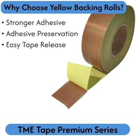 TME PTFE Tape Roll Coated Fiberglass with Yellow Liner, 2 Inch x 99 Feet, Ideal for Heat Sealers & Vertical Form Fill Seal Machines, 5Mil Thickness
