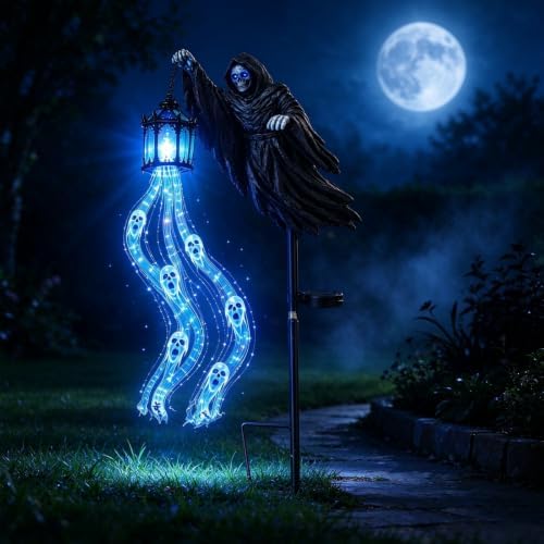 Halloween Soul Harvester Animated Solar Powered Garden Light,Halloween Ghost Yard Light, Solar Witch and Glowing Soul Stake, for Lawns, Gardens, Porches, Walkways and Seasonal Outdoor Displays (B2pc)