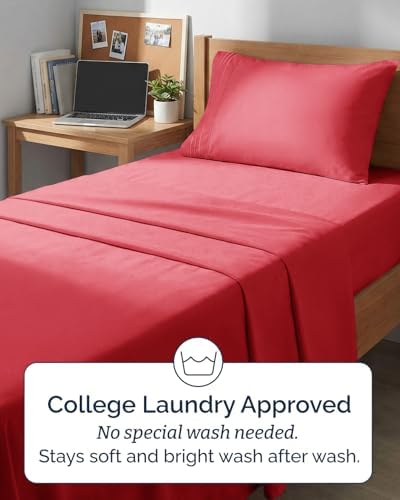 Twin XL Size 3 Piece Sheet Set - Comfy Breathable & Cooling Sheets - Red