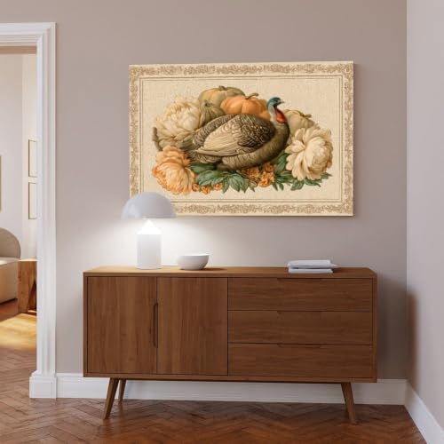 JDBeehpy Turkey Pumpkins Peonies Vintage Pumpkin Decor Unframed 24x36inch