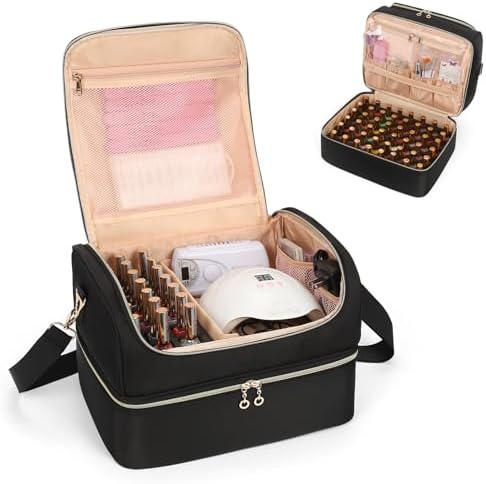 CUBETASTIC Nail Polish Organizer, Nail Tech Organizers and Storage Case Holds 69 Bottles Nail Polish & Nail Lamp, Travel Nail Supplies bag for Nail Tech Kit & Manicure Tools, Black
