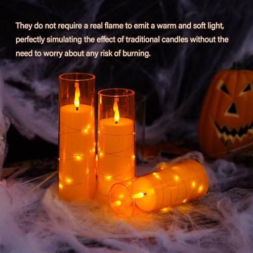 kakoya Flameless LED Candles with Timer 5 Pc Flickering Flameless Candles for Romantic Ambiance and Home Decoration Stable Acrylic Shell,with Embedded Star String，Battery Operated Candles（Orange）