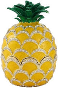 Lucky Pineapple Trinket Boxes Hinged Hand-Painted Jewelry Box with Rhinestones Enamel Fruit Style Ornament Christmas Gift for Women(Yellow)